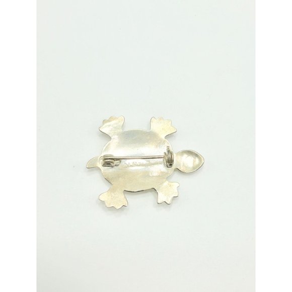 Vintage Alpaca Silver Mexico Turtle Pin Brooch with Abalone Shell & Stone Inlay - Picture 4 of 7
